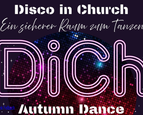 Werbeplakat mit Informationen zur Disco in Church.