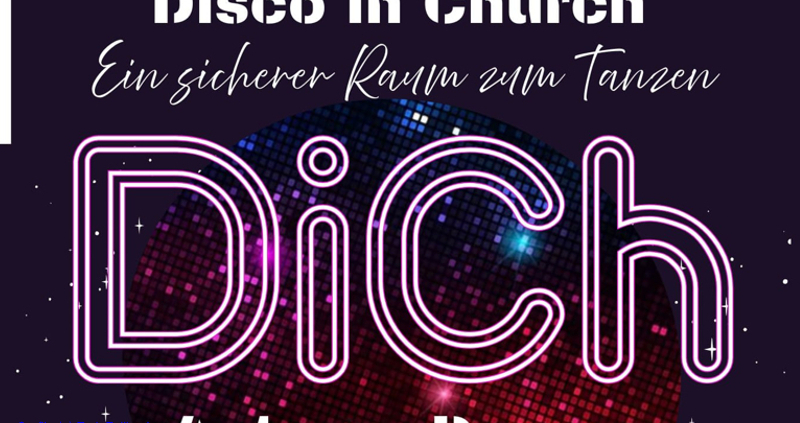 Werbeplakat mit Informationen zur Disco in Church.